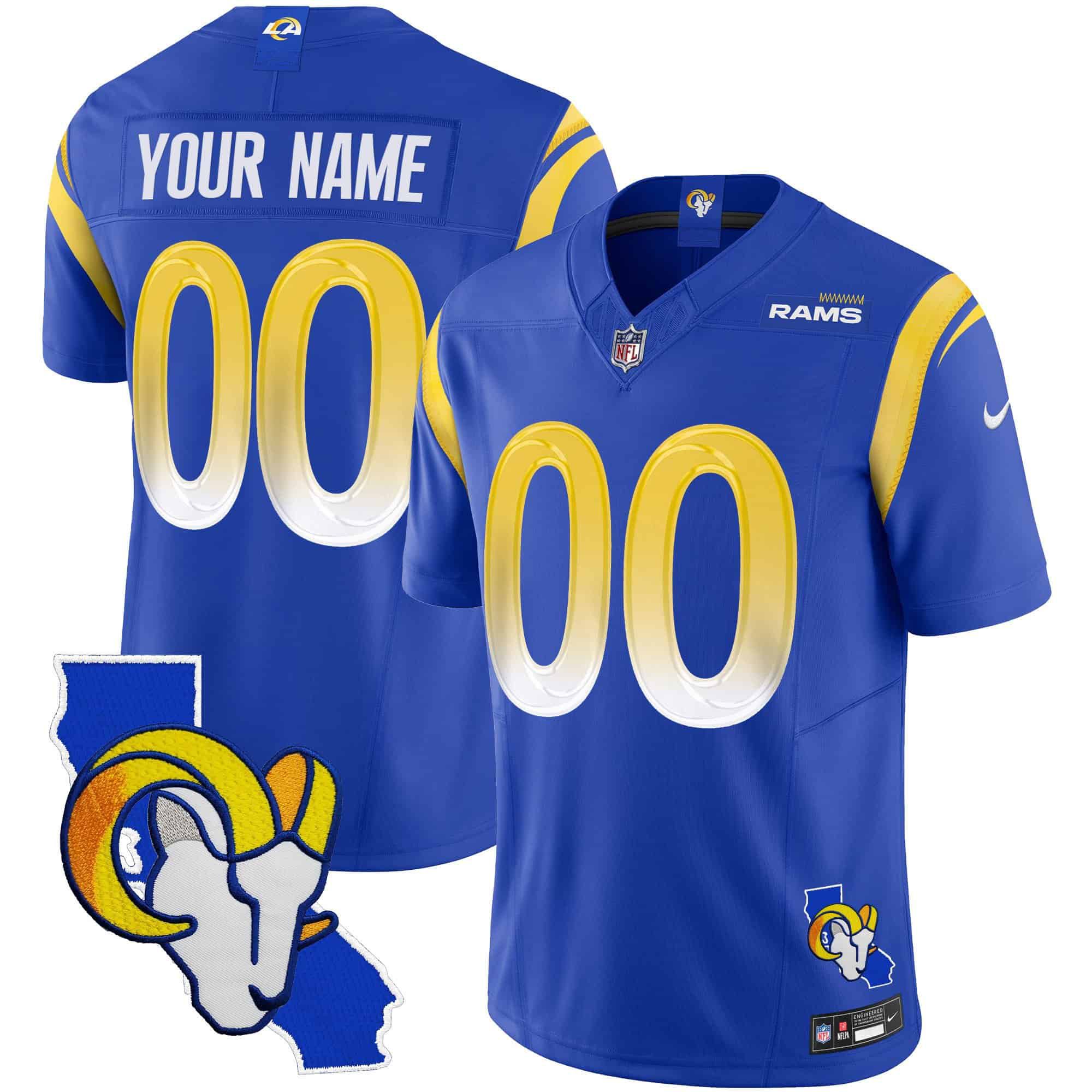 Men Los Angeles Rams Blue 2024 Nike Patch Vapor Limited Custom NFL Jersey style 1->customized nfl jersey->Custom Jersey